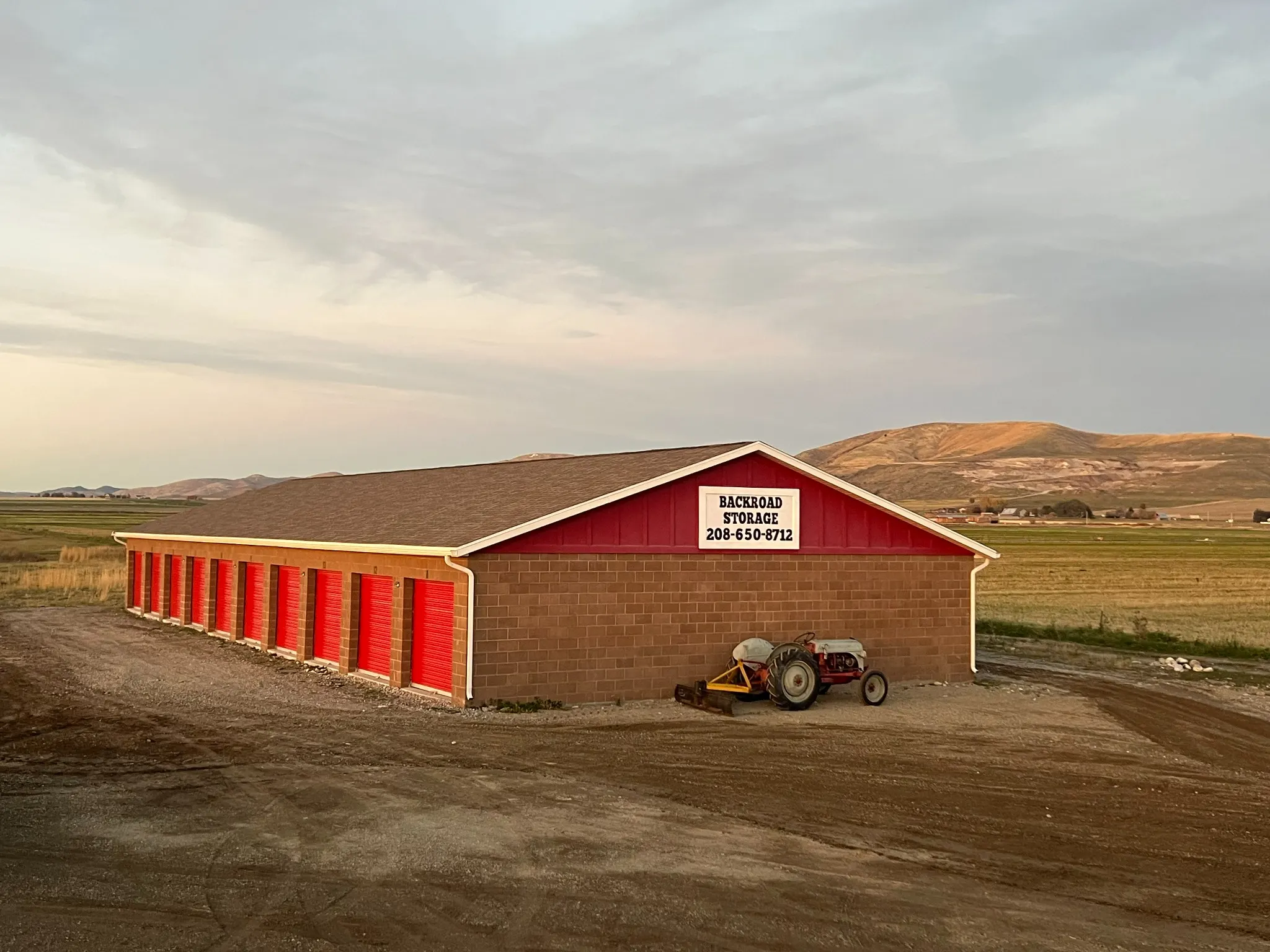 Backroad Storage facility in Preston Idaho at sunset
